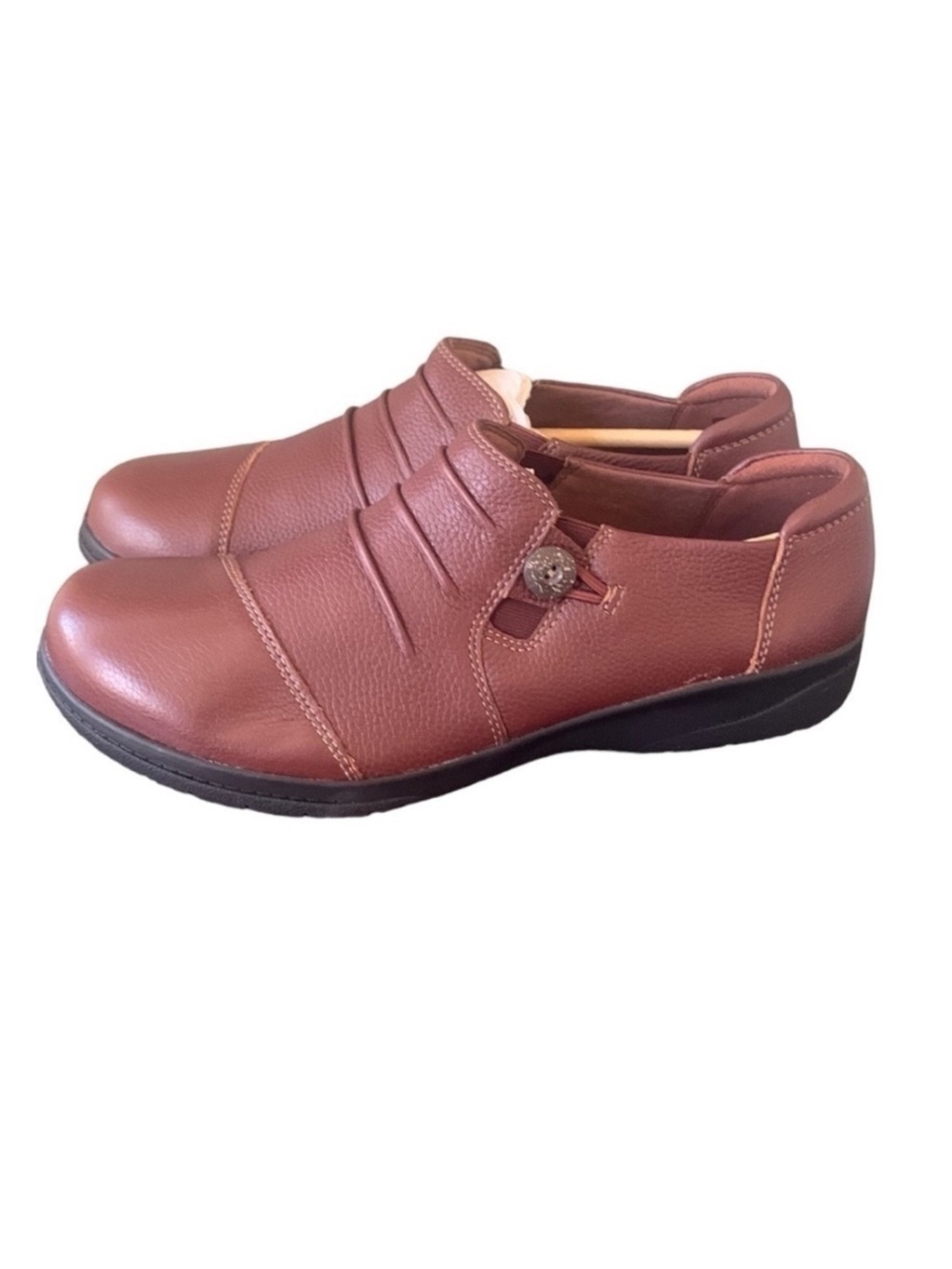Clarks Brown Cheyn Inca Mohagany Leather Cushioned‎ Slip On Loafer Size 9.5W NWT